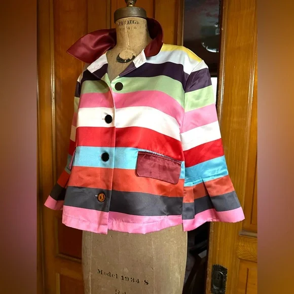 Striped Multicolor Women's satin Jacket Stylewe w real pockets size XL boxy fit - Picture 6 of 8